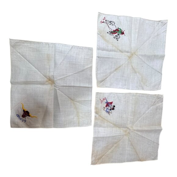 Lot 3 Vintage Texas Embroidered Handkerchief State Souvenir Longhorn Rodeo READ - Picture 5 of 14